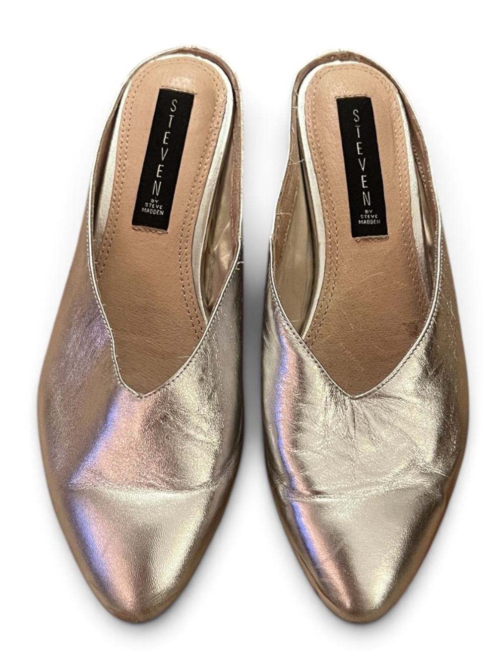 Steven By Steve Madden Rose Gold Metallic Pointed Mule Flats